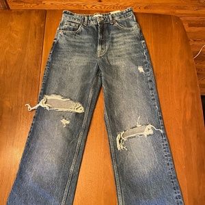 Zara High-Rise Full Length Jeans Dark Navy Blue